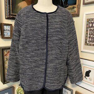 Talbots Womens Navy and White Cotton Polyester Blend Tweed Jacket Size 24W